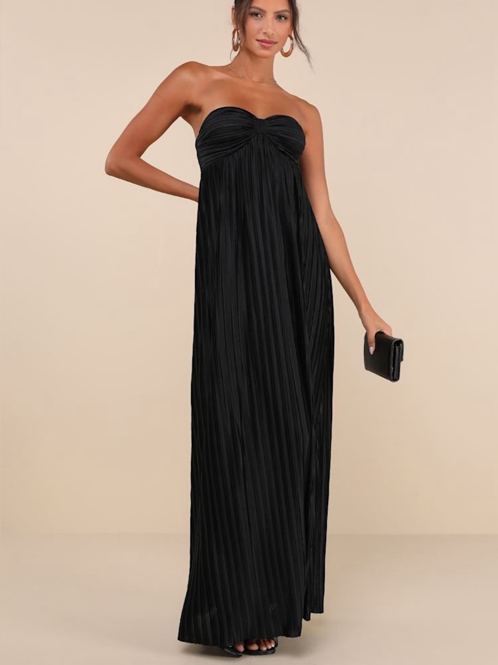 NWT LULUS whimsical beauty plisse strapless maxi dress black XL - Picture 10 of 10